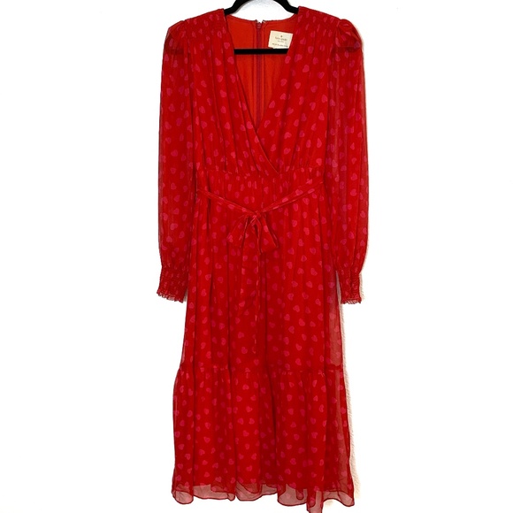 Kate Spade New York Red Dress Heart Print Size 0 Valentines Love Romantic Whimsy - Picture 1 of 16